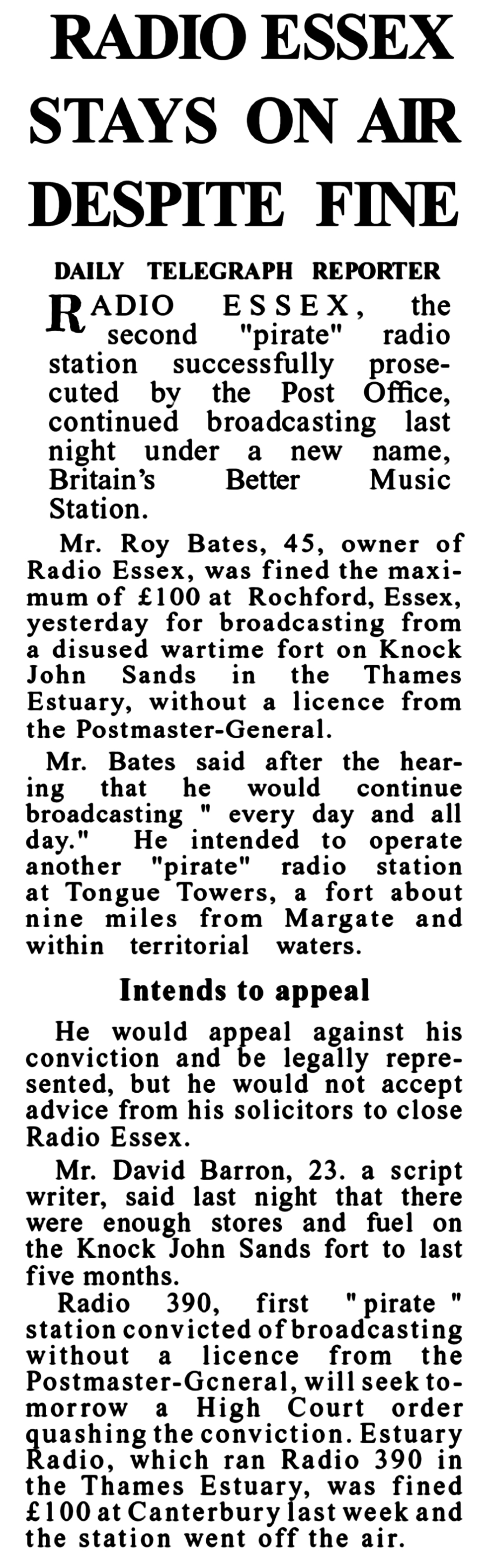 Daily Telegraph 1st December 1966